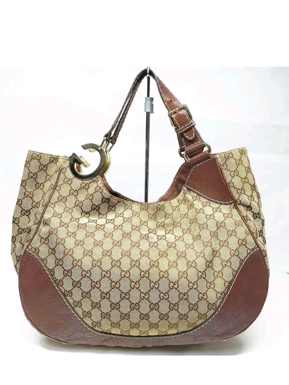 🛑SOLD SOLD SOLD🛑Gucci Beige GG Canvas and Brown Leather Shoulder Bag